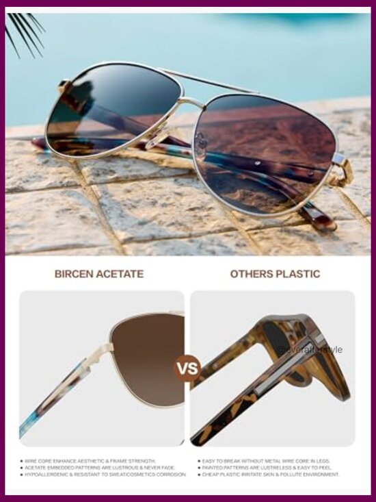 Polarized Aviator Sunglasses with Acetate Frame, UV400 Protection